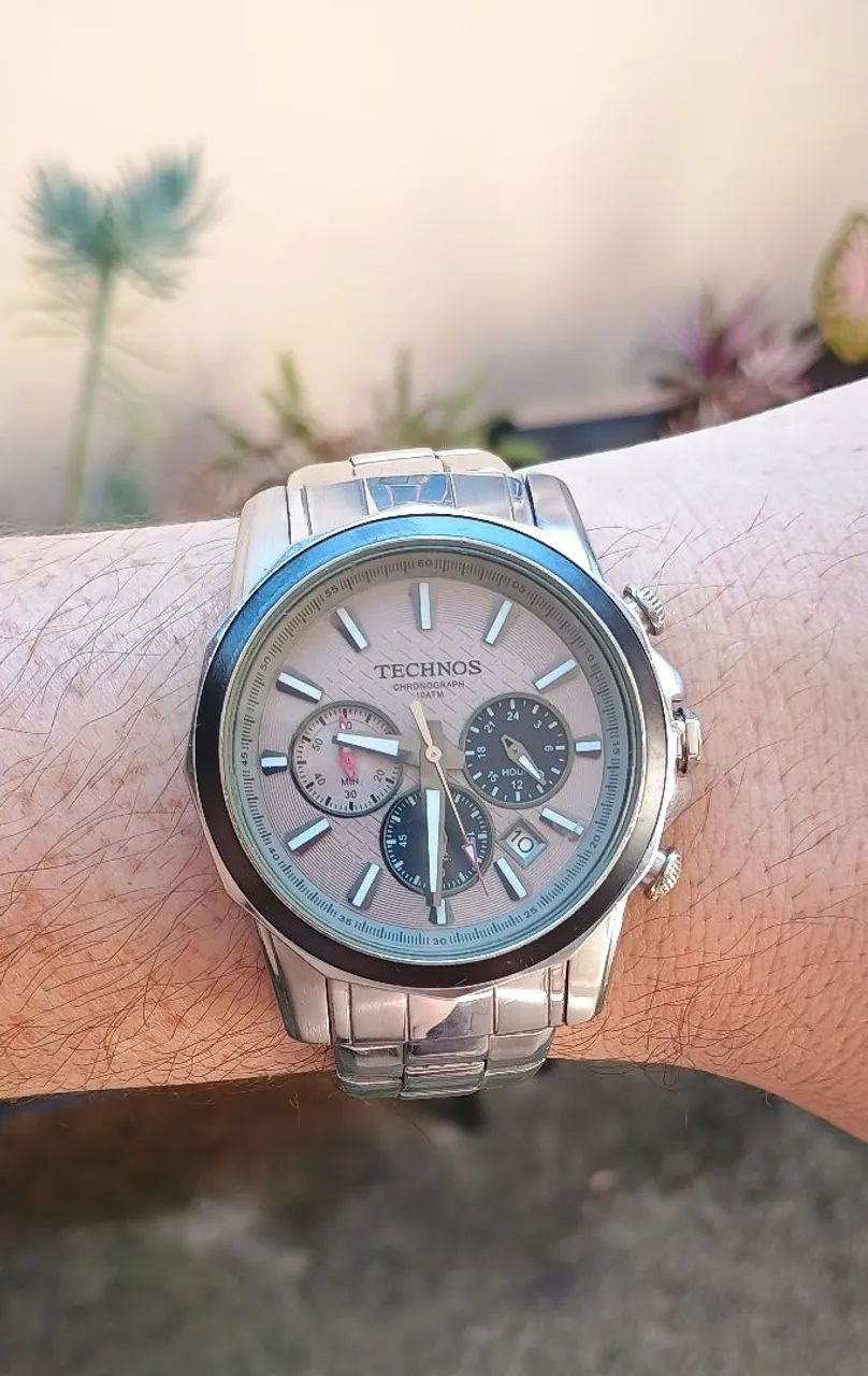 Relógio Antigo Technos Chronograph Original Aço Inox - Funcionando Perfeitamente