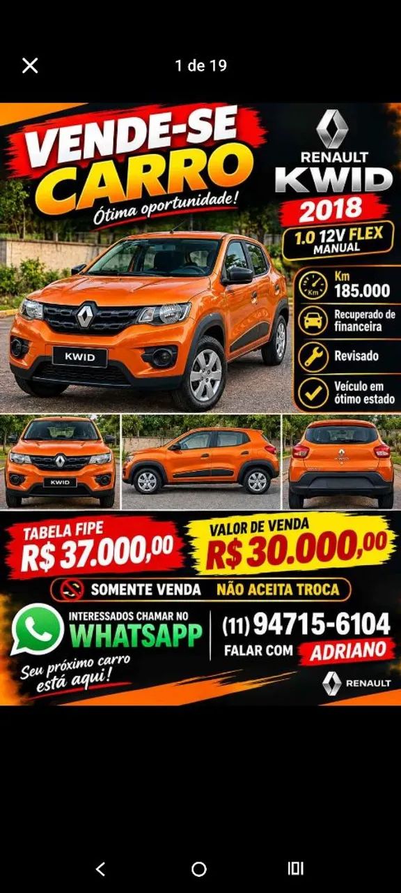 Renault Kwid INTENSE 1.0 FLEX 12V 5P MEC. 2018