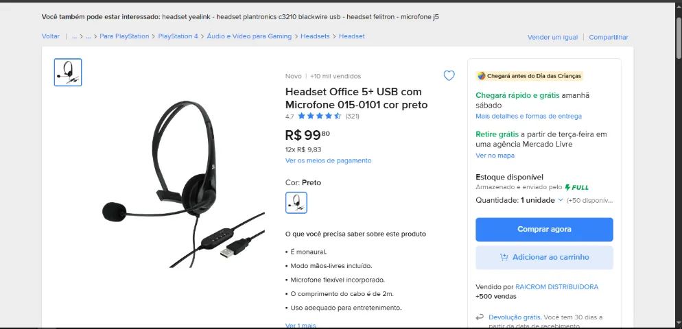 Headset USB - Ideal para trabalho