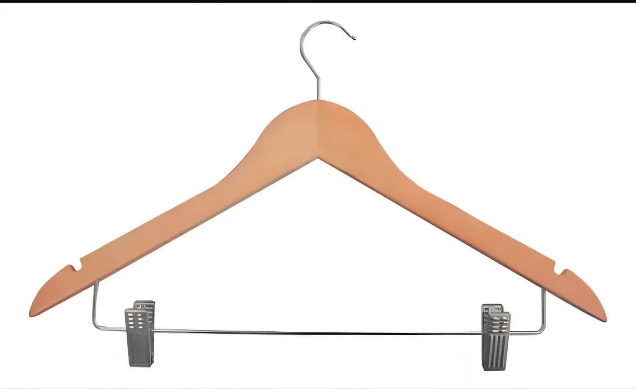 Kit com 10 Cabides de Madeira Marfim com Presilhas de Metal Usado