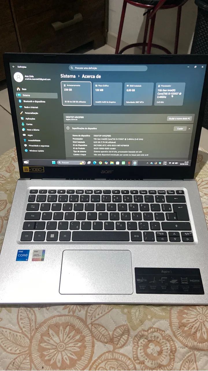Acer Aspire 5 com i5 de 11ª Geração (1135G7)