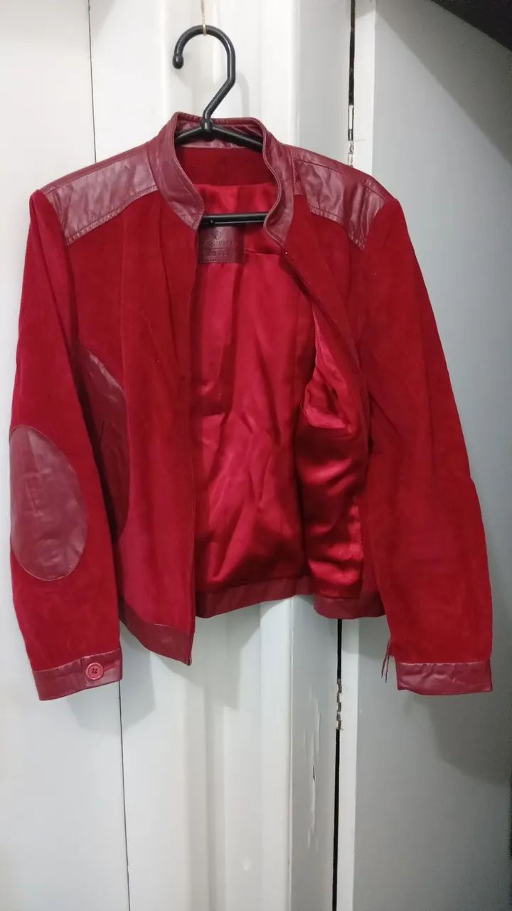 Jaqueta  em couro  e veludo  vermelho 42 - Foto 2