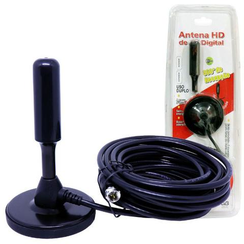 Antena TV Digital EC2227 Ecooda Hdtv Uhf Vhf Interna Externa 4 Db Base Magnética Cabo 4,3m