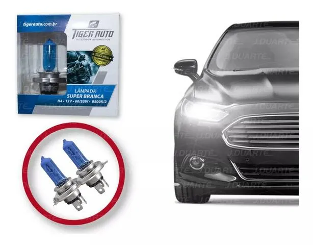 Par Lâmpadas Automotiva Super Branca H1 H3 H4 H7 H8 H11 H16 HB3 8500k 55w