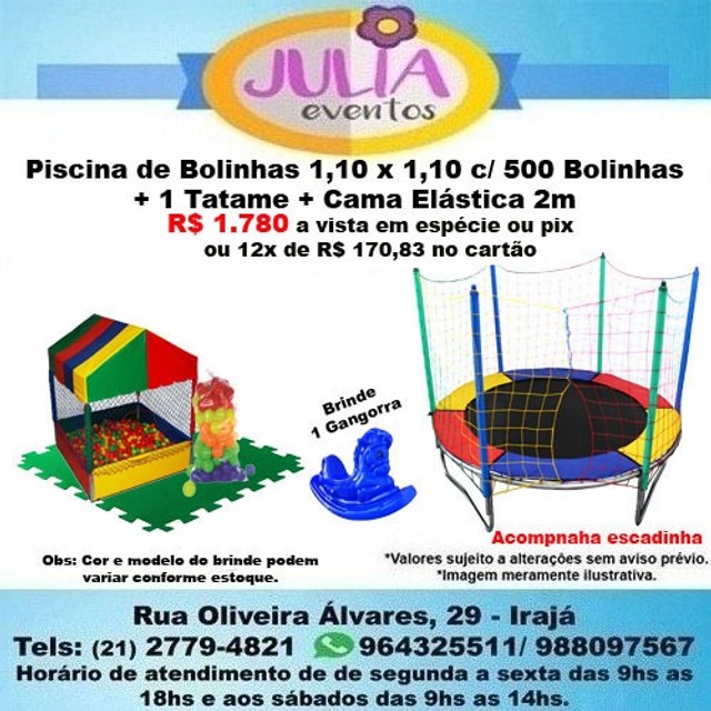 Cama Elástica 2m + Piscina de Bolinhas 1,10x1,10 + 1 Tatame