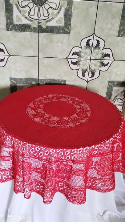 Linda Toalha de Mesa Redonda Vermelha de Fibra de Côco - Foto 3