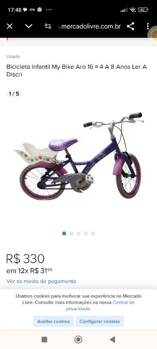 Bicicleta Infantil - Cor Rosa e Lilás - Foto 2