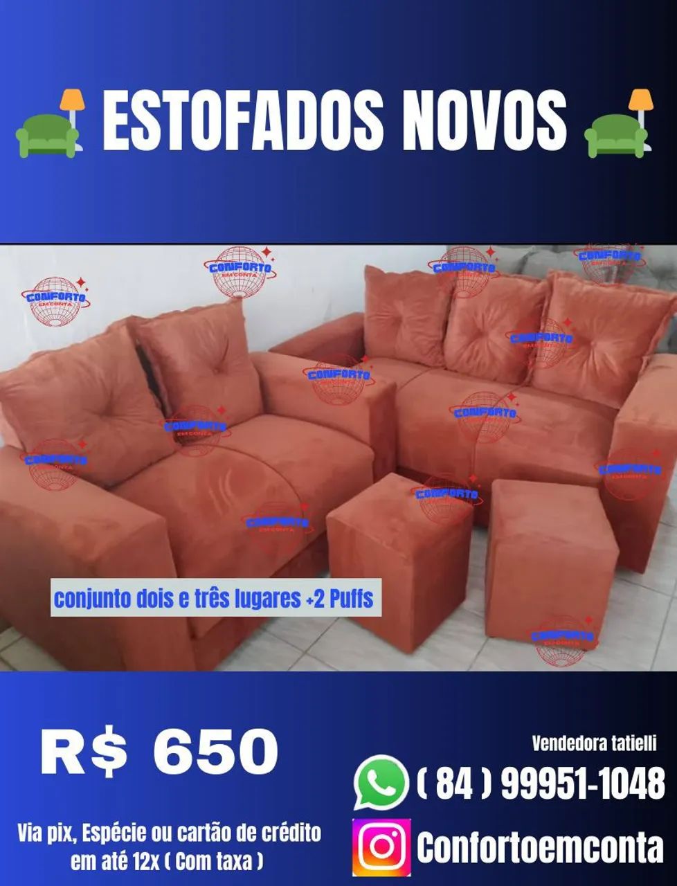 Conjunto de Sofás 2 e 3 Lugares com 2 Puffs- Diretamente da fábrica  - Foto 5