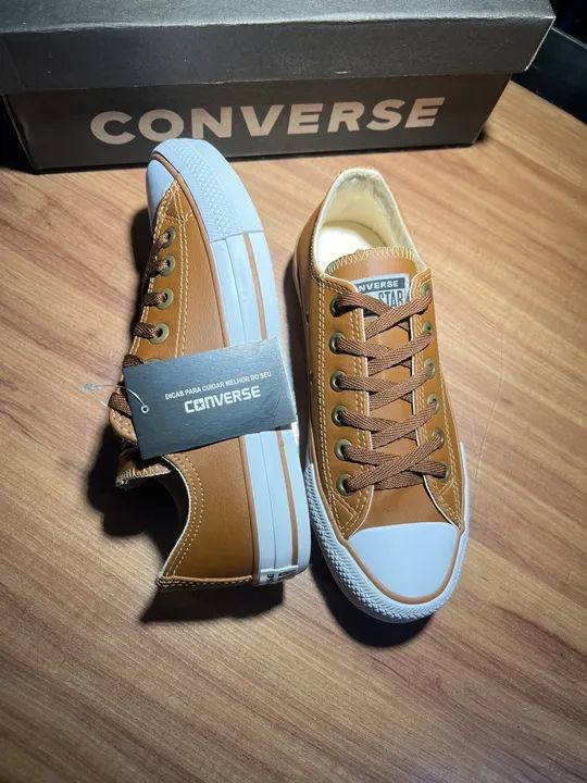Tênis Chuck Taylor All Star Couro Cano Baixo Caramelo - Foto 3