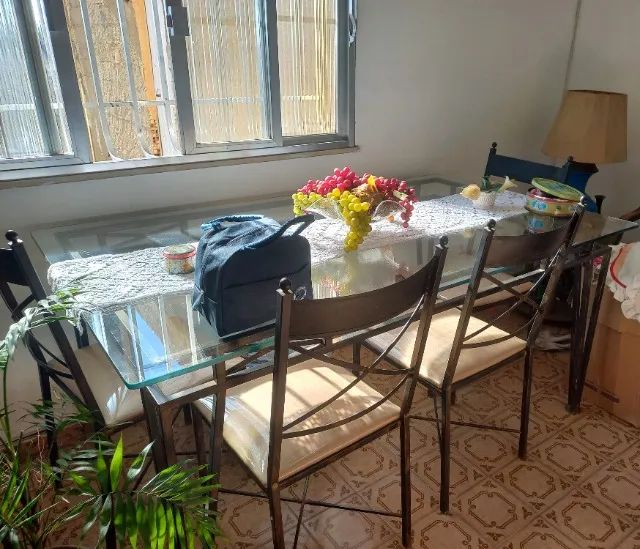 Mesa de Jantar Tampo de Vidro Completa - 6 Cadeiras