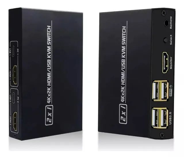 Chaveador Kvm 2x1 Hub Hdmi Usb 2.0 E Switch Suporte Mouse Teclado 4k
