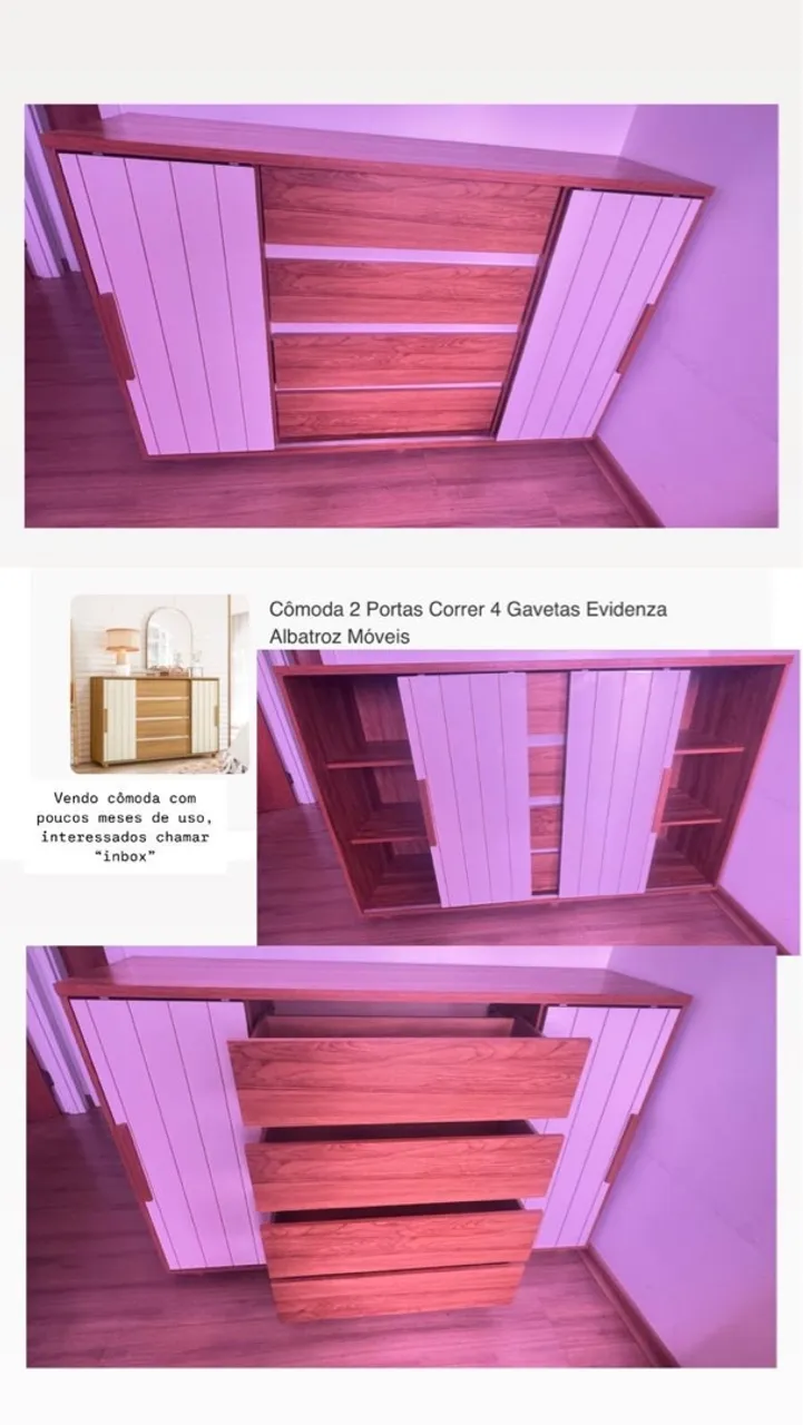 Cômoda 2 Portas Correr 4 Gavetas Evidenza Albatroz