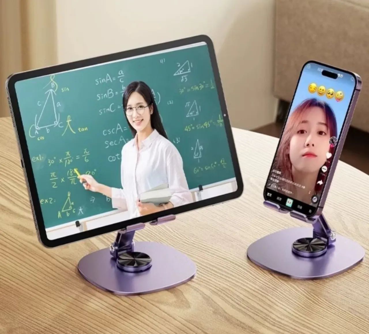 Suporte Alumínio de Mesa Base Rotatória Ajustável 360º Para Smartphones e Tablets -V8 - Foto 2