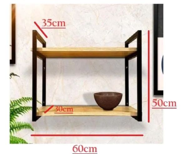 Prateleira de Parede em Metal e Madeira - 2 Níveis