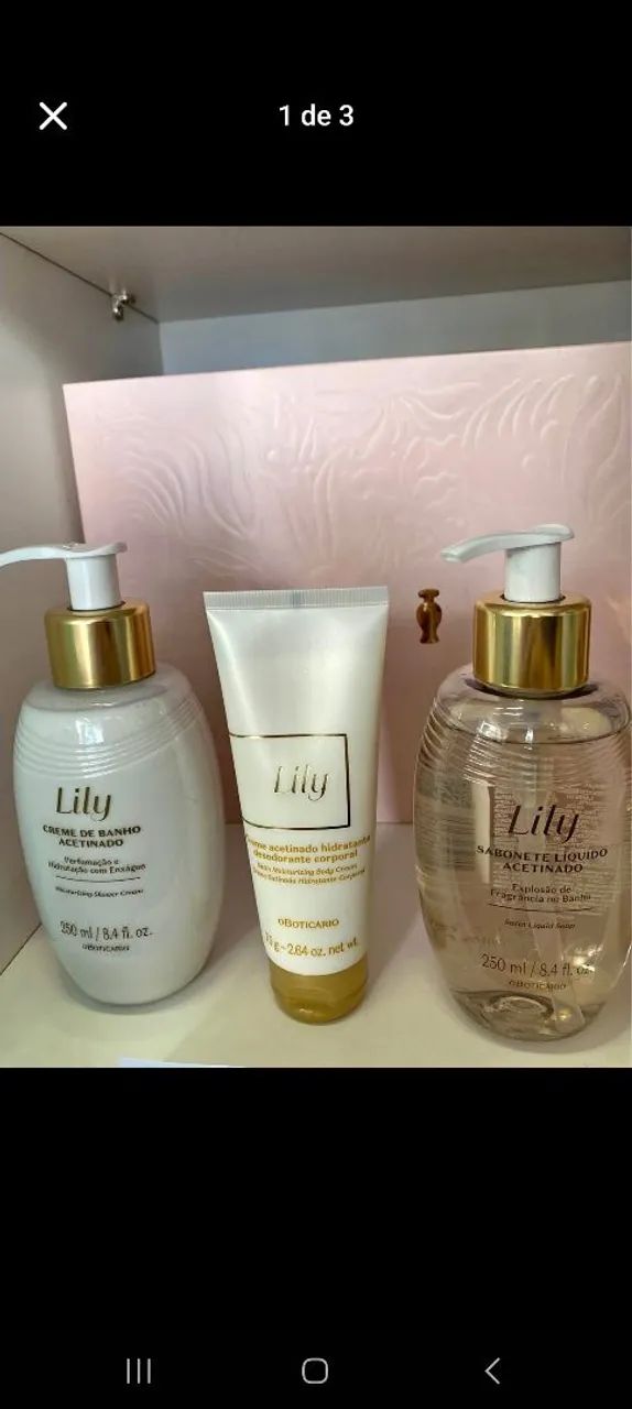 Kit Lily Acetinado - Sabonete Líquido + Creme de Banho + Creme Hidratante - Foto 2