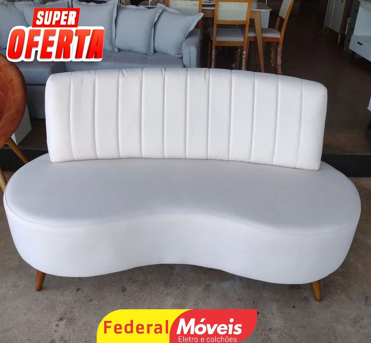 Sofá Curvo 1,60m Linho Bege - Design Exclusivo - Foto 2
