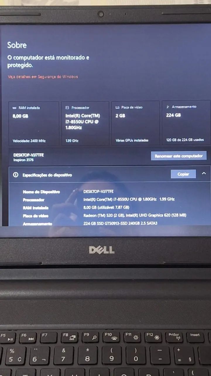 Notebook Dell Inspiron 3576 - i7 8550U, RAM 8GB, SSD 240GB - Foto 3