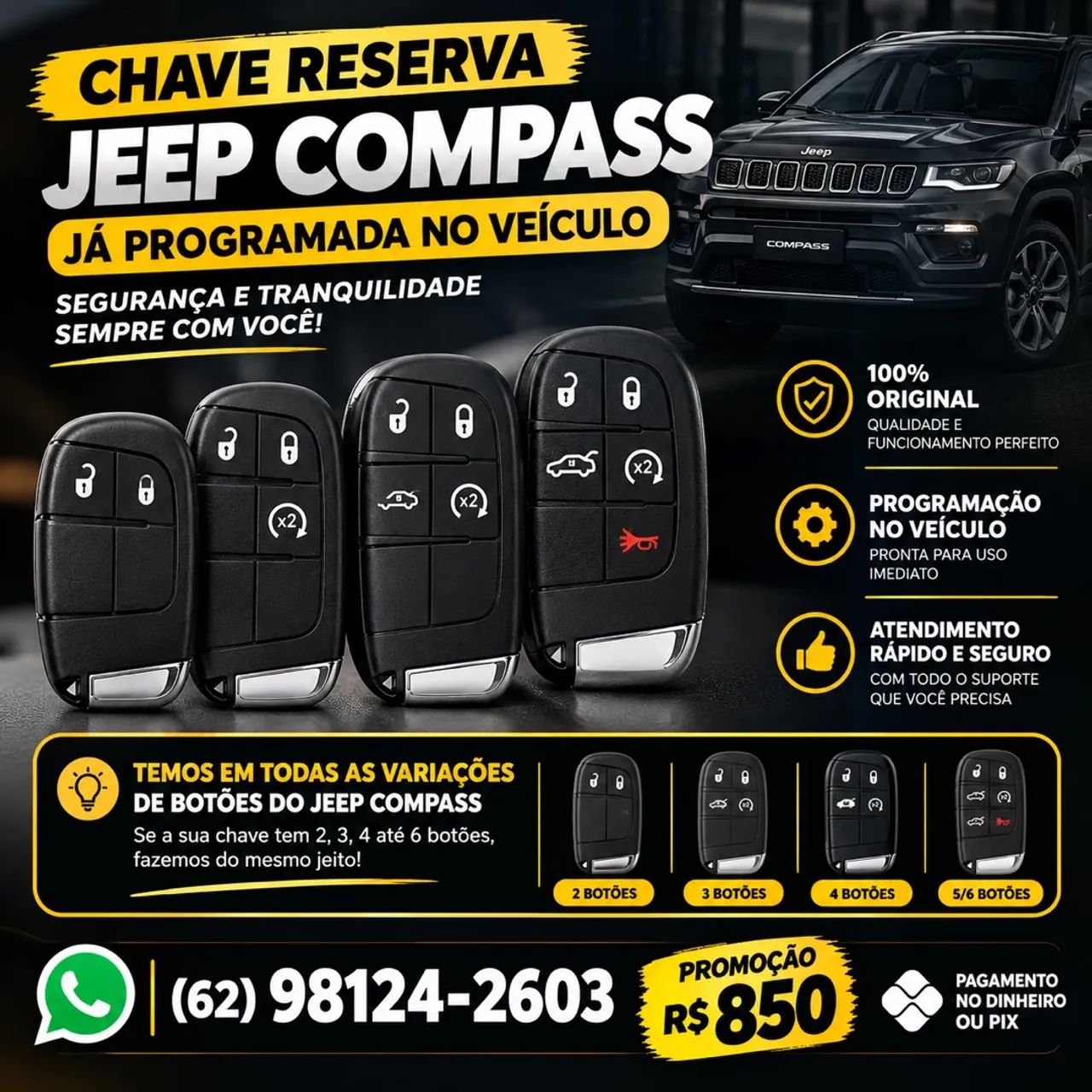 Chave Reserva Jeep Compass Já Programada Promoção  - Foto 2