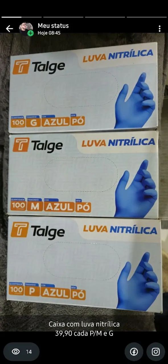 Luva Nutrílica 100un Azul P/M e G