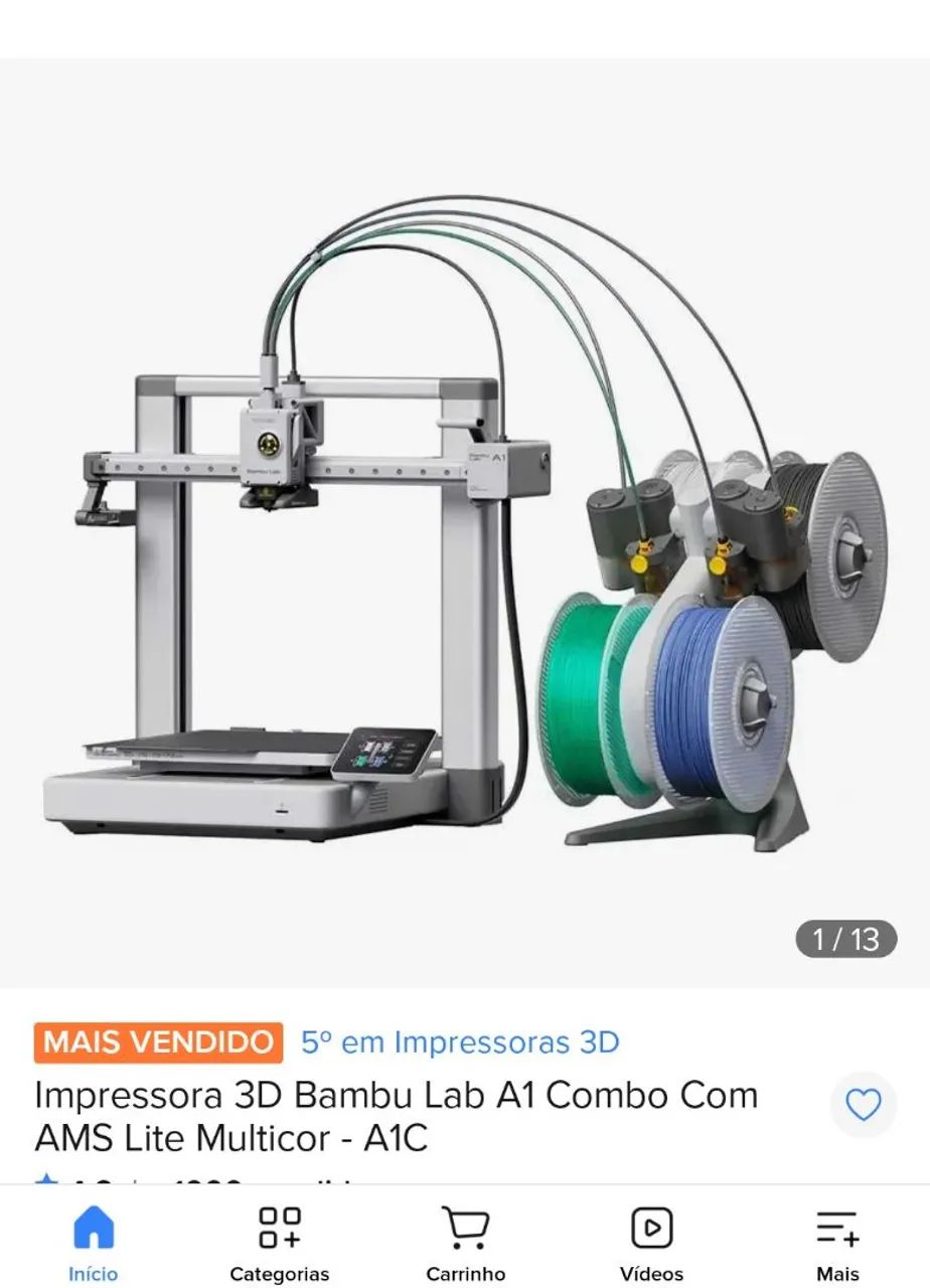 IMPRESSORA 3D BAMBU LAB 1 COM AMS