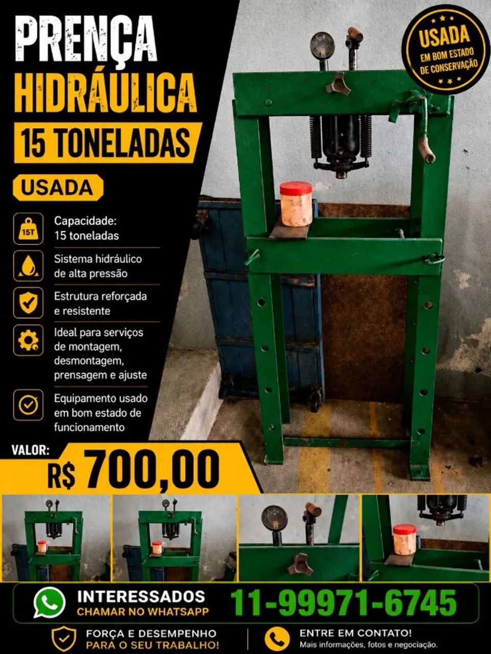 PRENÇA HIDRÁULICA IND. 15 TONELADAS