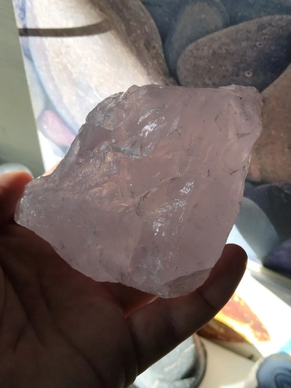 Arte em Quartzo rosado natural 445g
