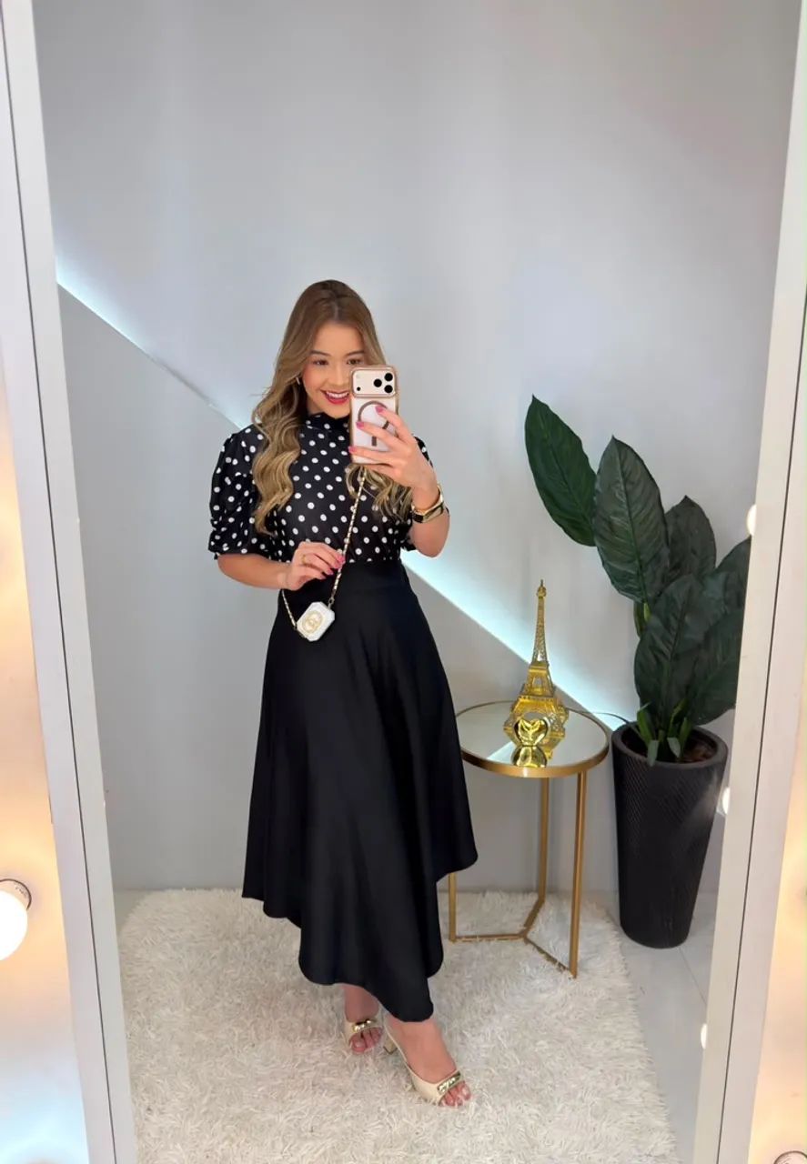 Conjunto saia + blusa poá