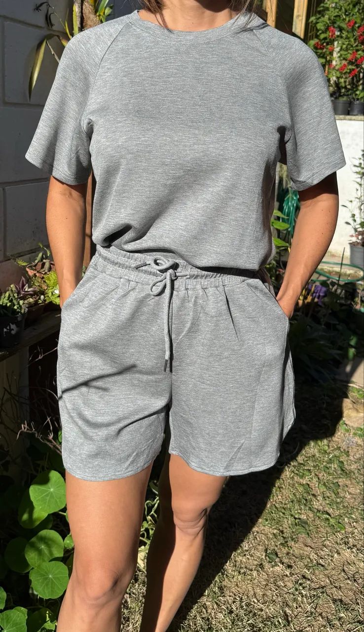 conjunto camiseta e short cinza poliester - Foto 3