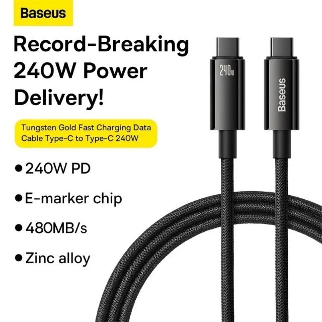 Baseus 240W USB-C Tipo Cabo Para iPhone 15 PD3.1 Samsung S23 Macbook PC 1M - Foto 2