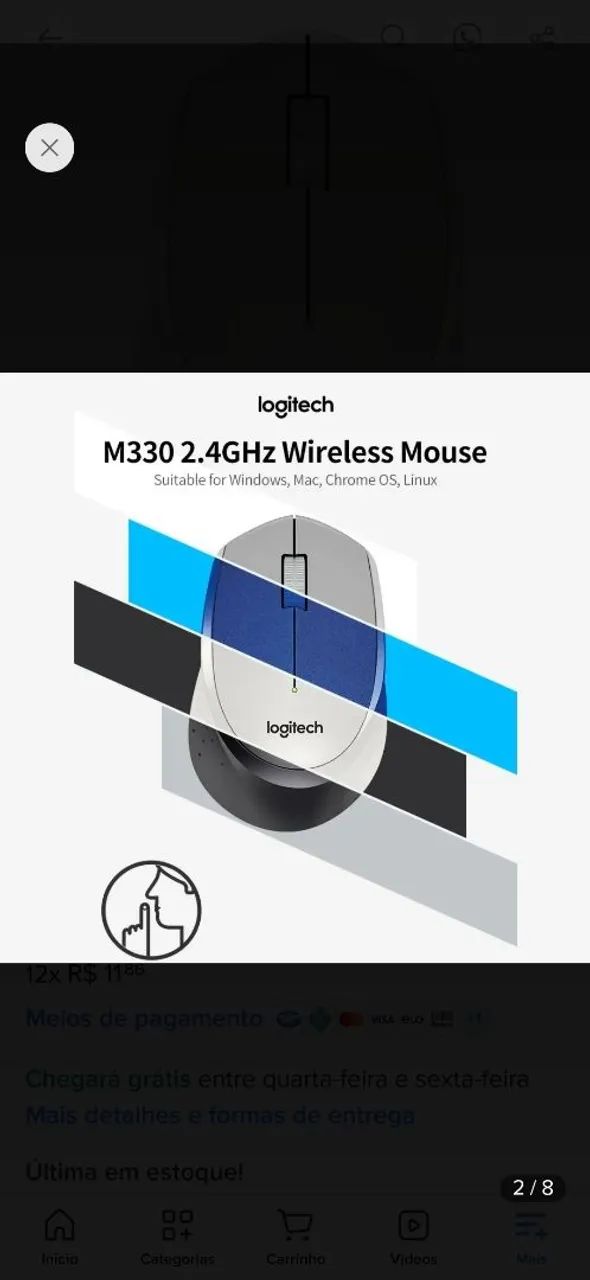 Mouse sem fio Logitech M330 Novo - Foto 2