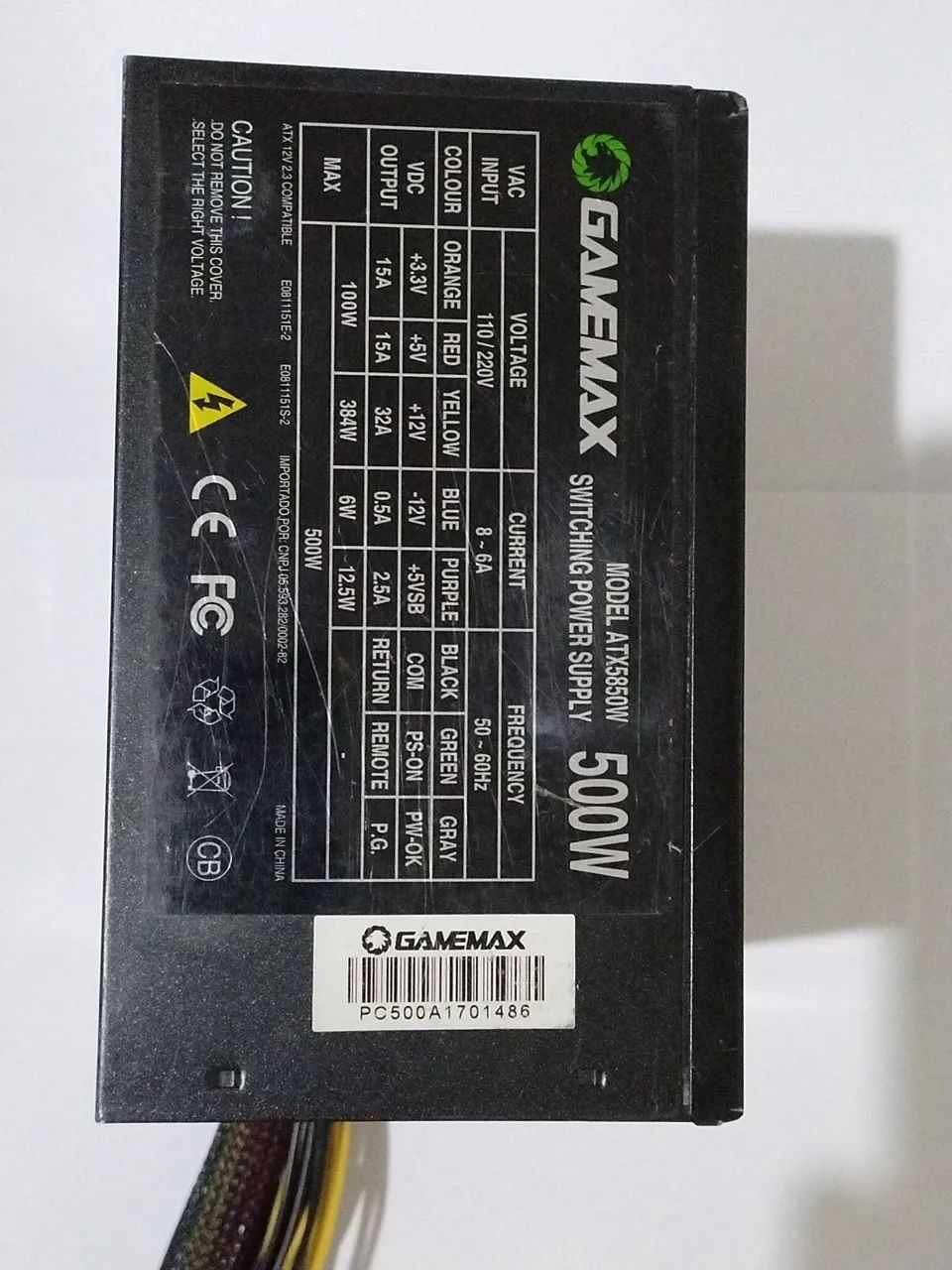 Fonte Gamemax 500W.