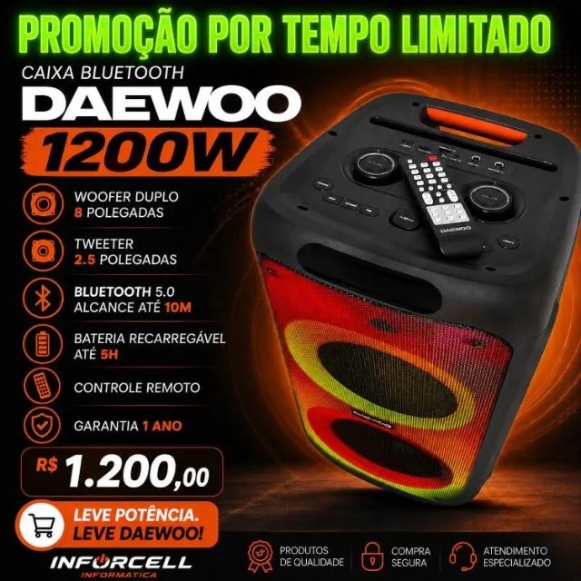 Caixa Bluetooth Daewoo 1200W Bateria até 5 horas