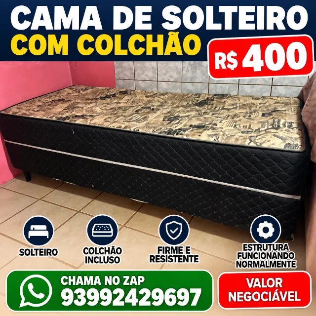 Cama de Solteiro com Colchão em Bom Estado - R$ 400