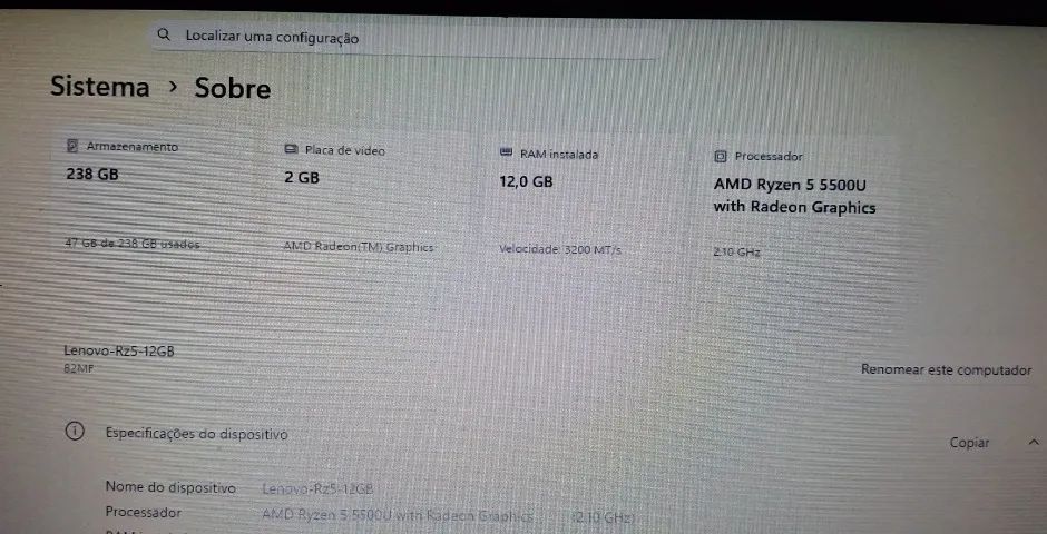 Notebook Lenovo Ryzen 5 12GB de RAM e 256GB SSD + acessórios - Foto 3