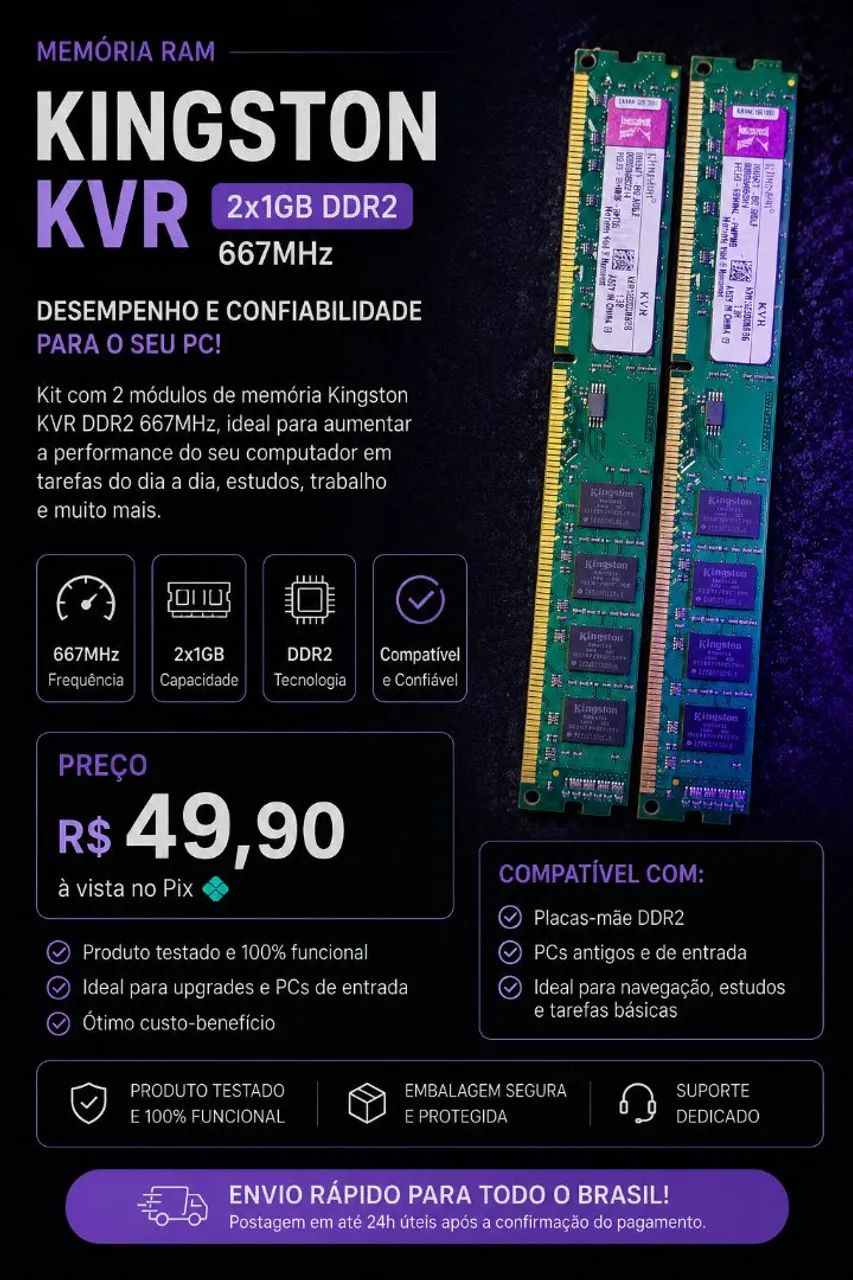 MEMORIA RAM KINGSTON 2x1GB - Foto 2