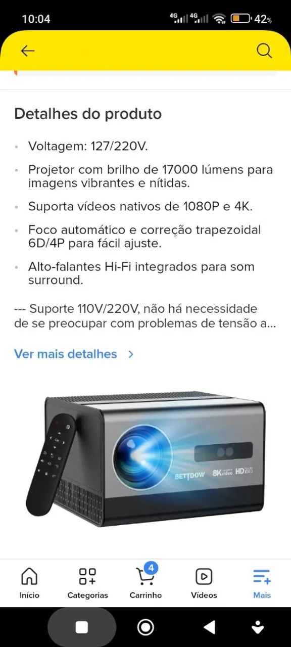 Projetor- Marca BETTDOW mod AC 1037 - Foto 5