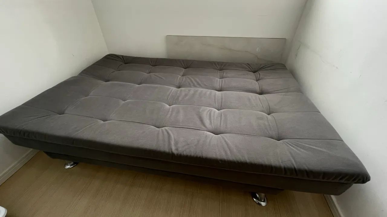 Sofá-Cama 3 Lugares Casal Premium - Suede Cinza - Foto 4
