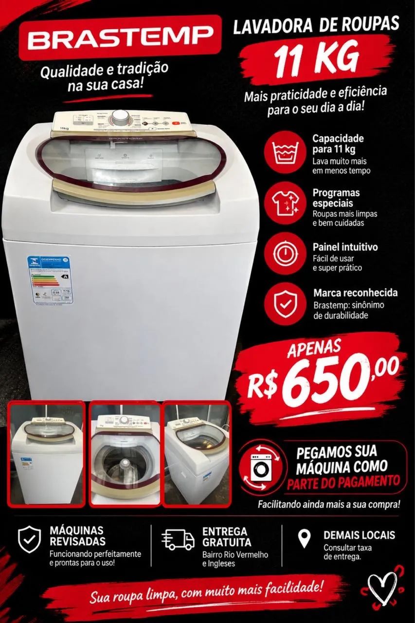 Máquina de lavar Brastemp de 11 KG 