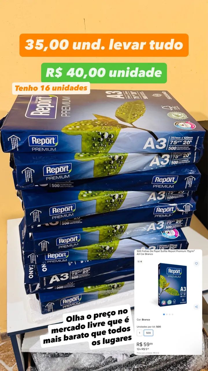 500 folhas de papel Sulfite Report Premium 75g/m2 A3 cor Branca