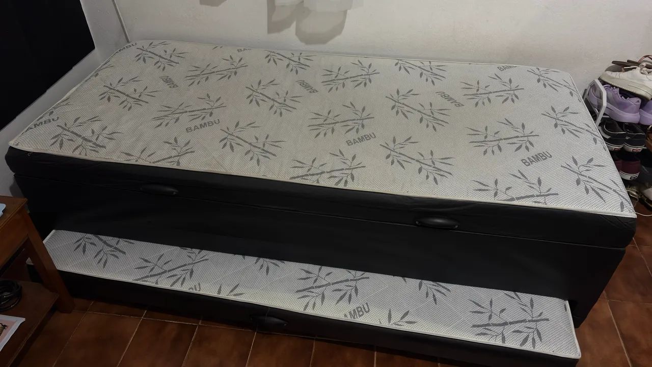 Cama de solteiro Box com baú (Bicama)