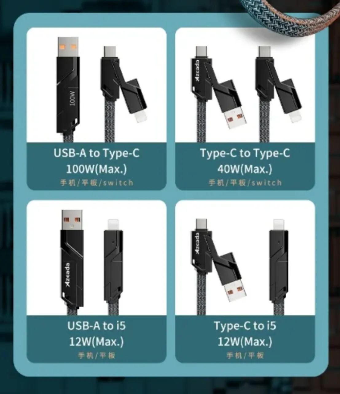 Cabo 4 em 1 Usb C lighting usb 2mt novo - Foto 2