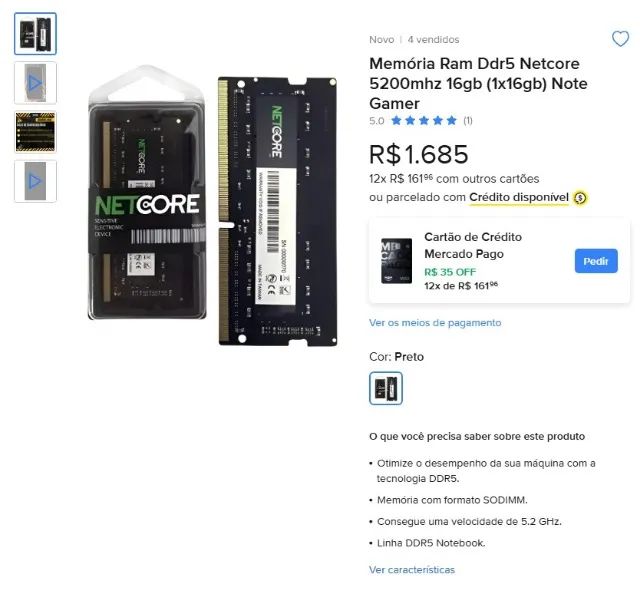 Memoria RAM 16GB DDR5 Netcore 5200mhz