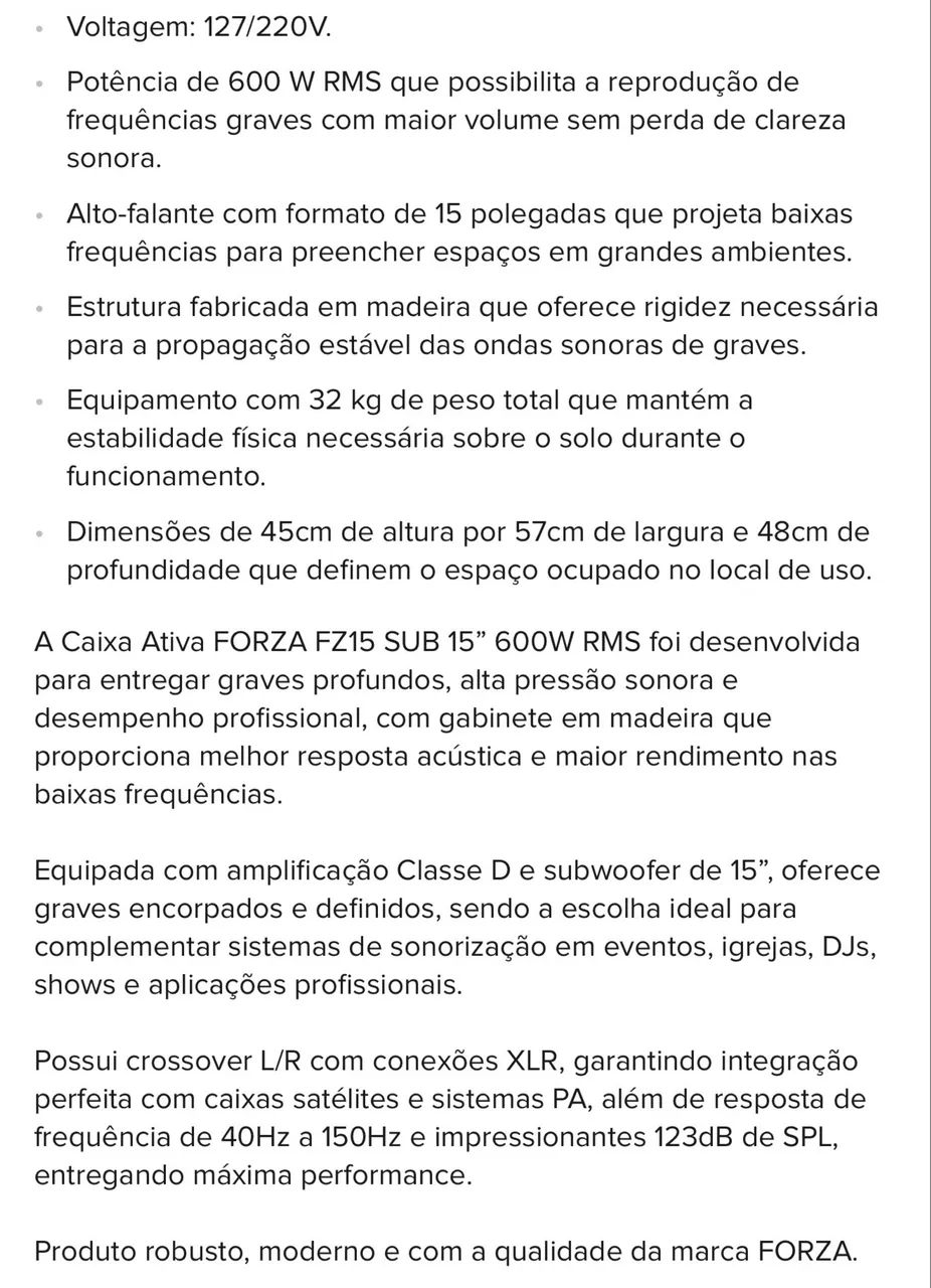 Sub Grave Ativo 15? Forza 600 RMS - Foto 5