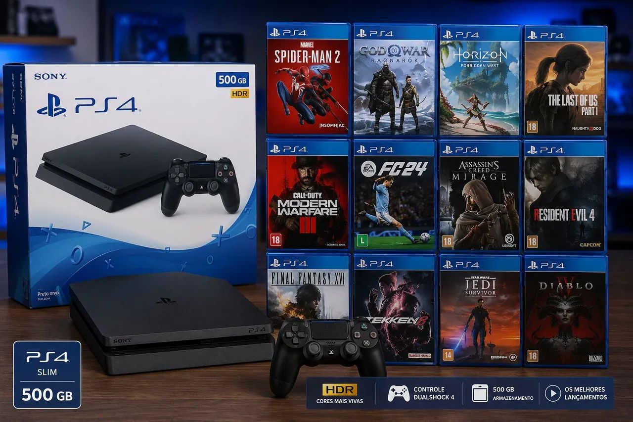 PS4 slim vários jogos tops 