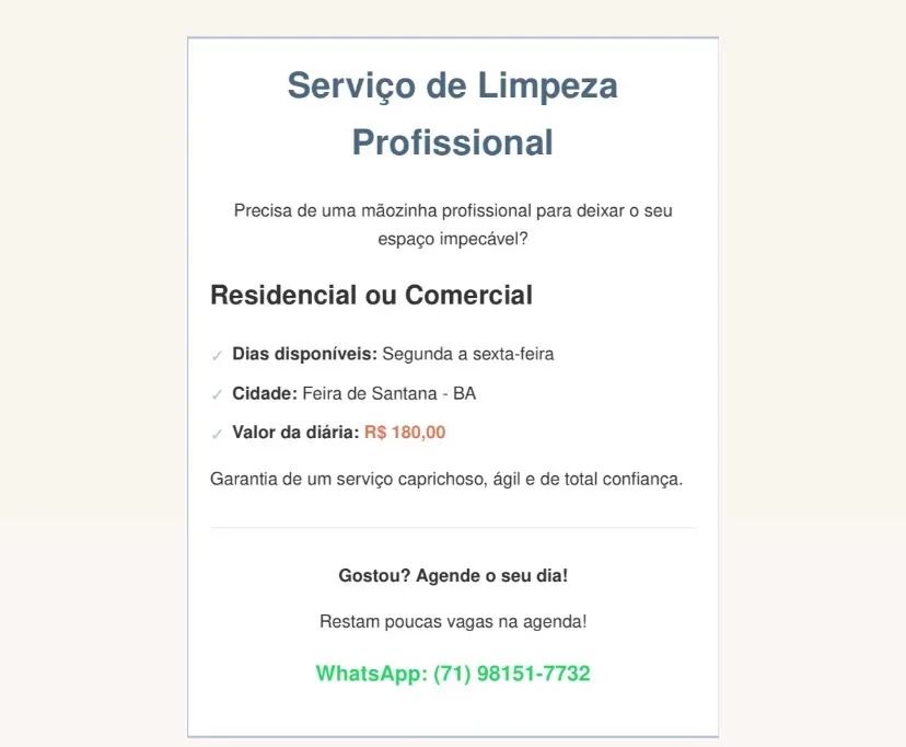 Ofereço Meus Serviços Como Diarista 