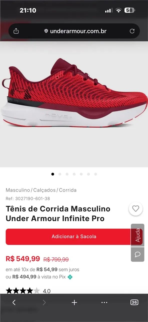 TÊNIS UNDER ARMOUR INFINITE PRO N41  - Foto 2