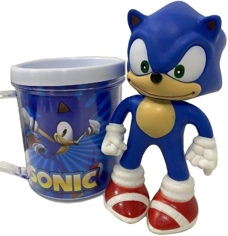 Sonic ul Amarelo Preto Vermelho Kit 4 Bonecos + Canecas - Super