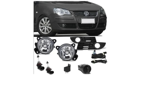 Kit Farol Milha Neblina Moldura Preta VW Polo 2007 a 2011 