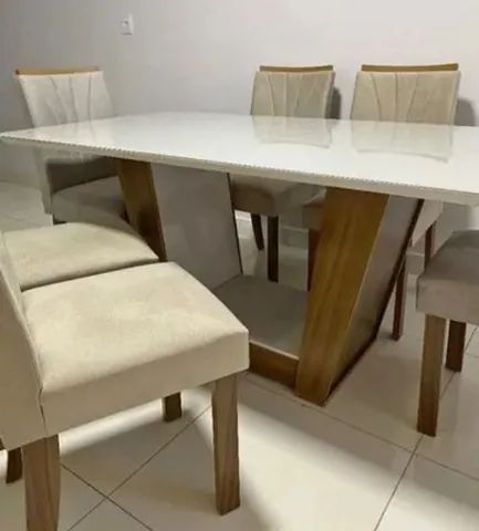 Mesa de jantar 6 lugares luxo top nova ( linho ou veludo ) 