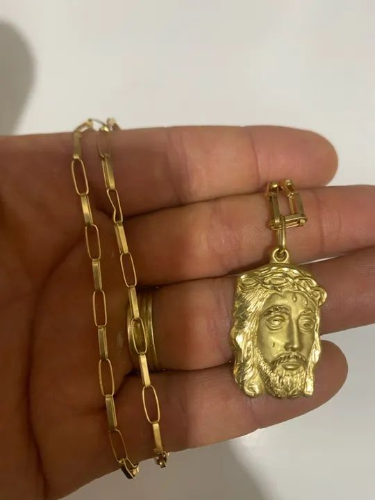 Cordão de Ouro 18k 70cm com face de Jesus - Foto 3